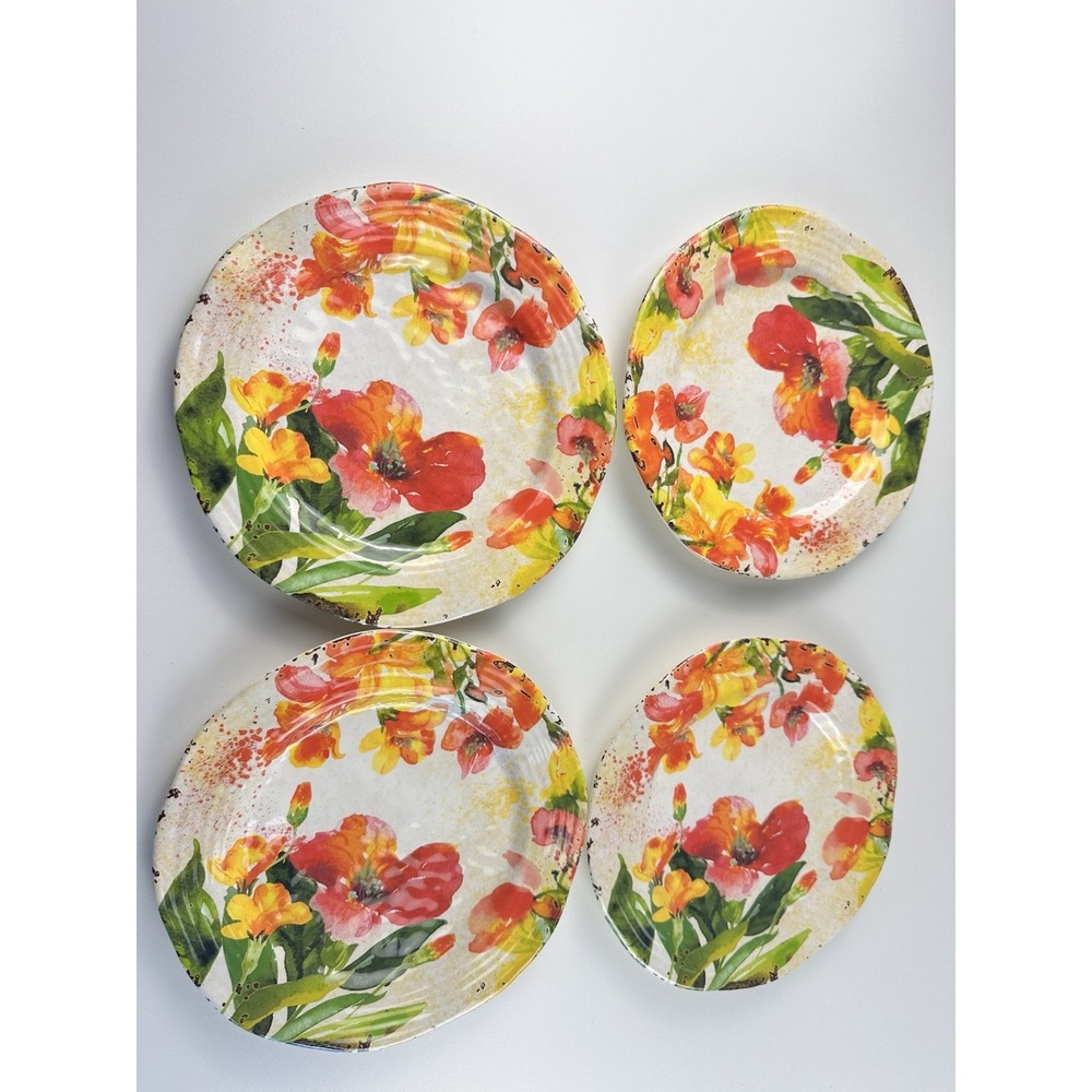 Pier 1 Tropical Hibiscus Melamine Lunch or Salad Plates Set 4 8.75"